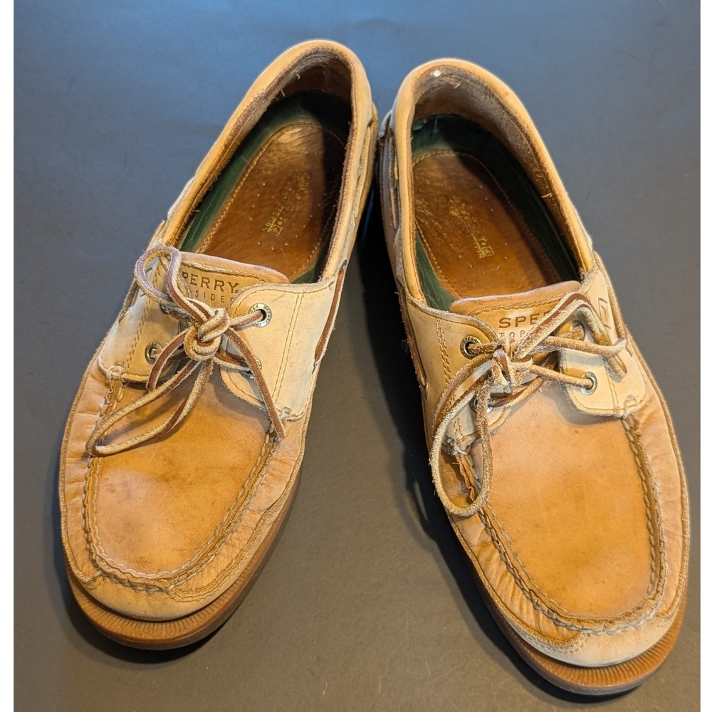 Sperry Top-Sider Authentic Original Boat Shoes Tan Leather Mens 10M Preppy Retro